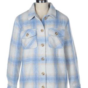 IVORY BLUE FAUX WOOL SHACKET
